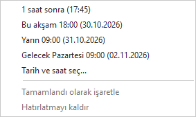 Hatırlatma menüsü