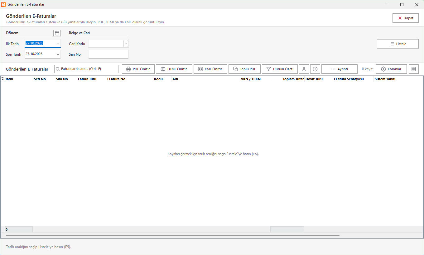 Gönderilen E-Faturalar