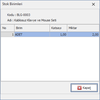 Stok Birimleri