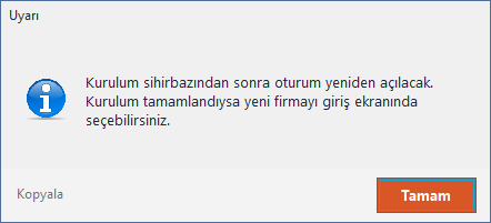 Oturum yeniden açılacak; yeni firma giriş ekranında seçilebilir